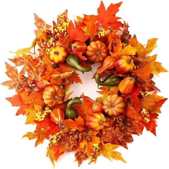 24 Inch Fall Wreaths for Front Door Outside, Fall Harvest Door Wreath - Picture 1 of 7